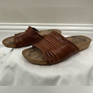 Women’s Brown Leather Walking Cradles Slides, Size 8 Wide